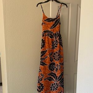 Blush Orange and Black Floral Spaghetti-Strap Maxi Dress